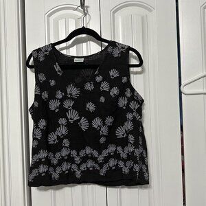 ON WHITE Cotton Boxy Crop Top Batik Womens Large Black Made in USA